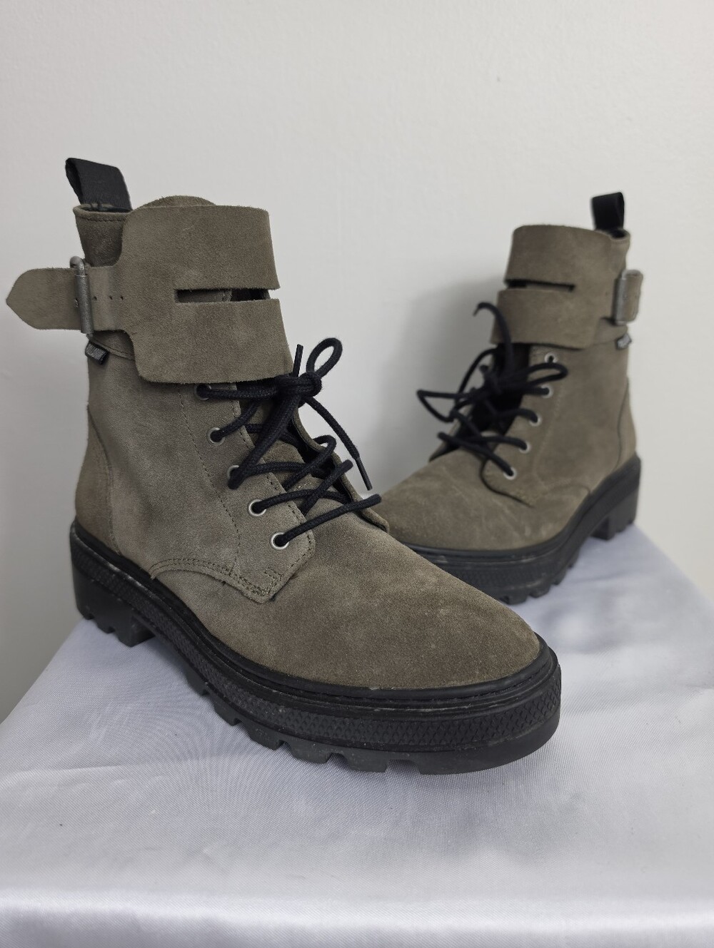 Palladium Olive Green Suede Lace-Up Combat Boots